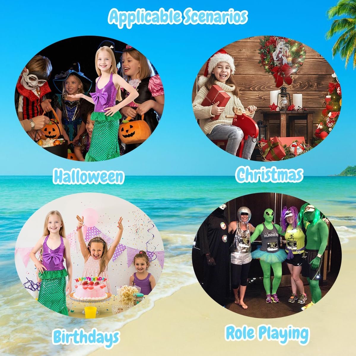 Little Girls Mermaid Costume Kid Princess Ariel Cosplay Dress Outfit Halloween Costume with Accessories Birthday Party - Image 6