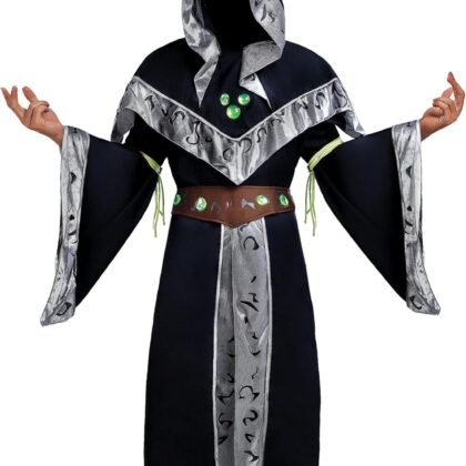 Spooktacular Creations Wizard Costume Adult Men, Halloween Costumes for Adult, Medieval Costume Men with Hooded Cloak