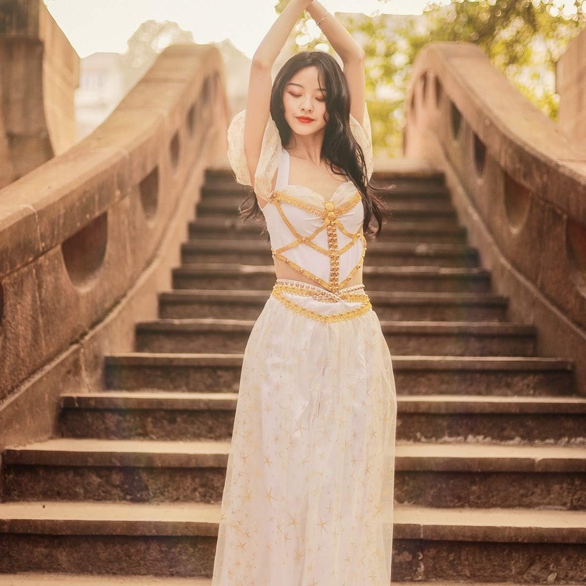 MISI CHAO Belly Dance Jasmine Costume - Aladdin Halloween Outfit Princess Costumes White for Women - Image 2