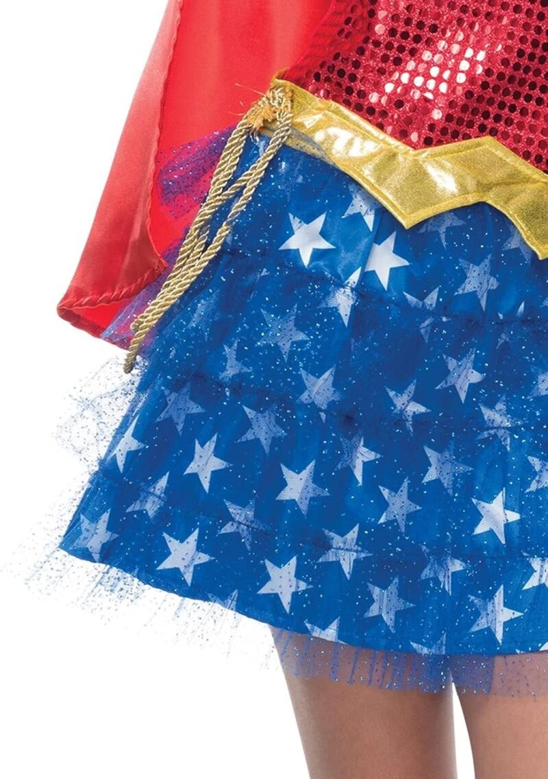 Rubies Girl's DC Superheroes Wonder Woman Sequin Costume Dress with Cape and Tiara, Medium - Image 3