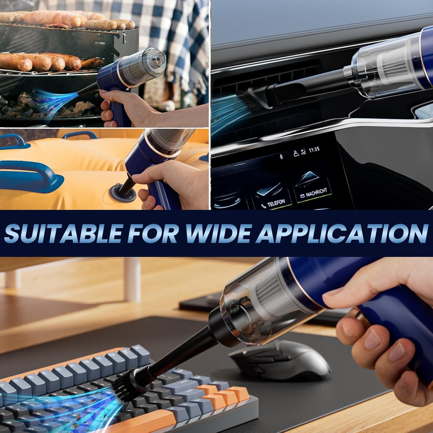 Nyo Handheld Car Vacuum Cleaner, 9000Pa Handheld Vacuum Cleaner & Air Duster, 120W High-Power Wet and Dry Portable Vacuum with Brushless Motor, Multi-Nozzles for Car, Home, Office, Pet (Blue) - Image 4