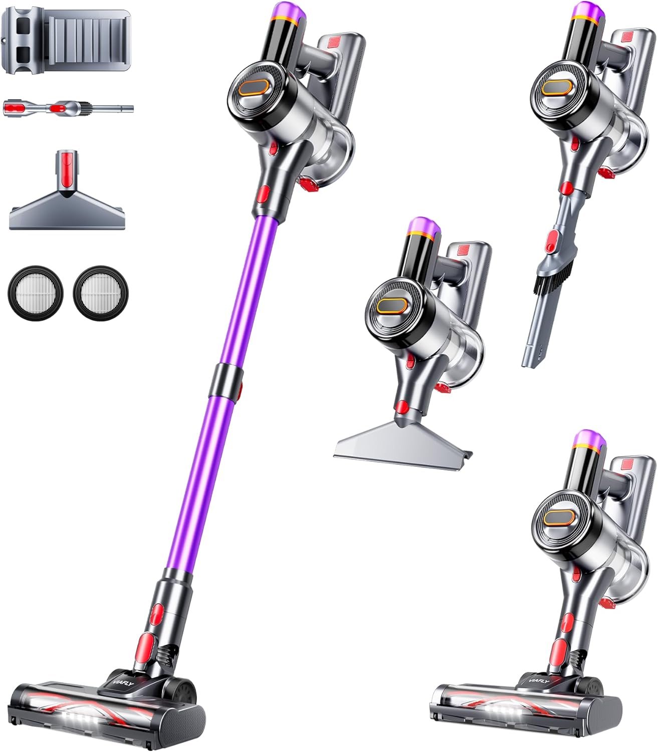 Cordless Vacuum Cleaner, 500W 40Kpa 60Mins Vacuum Cleaners for Home, Anti-tangle Stick Vacuum with Self-Standing, Wall Mount Charging, LED Display, 8-in-1 Wireless Vacuum for Carpet Pet Hair Hardfloor