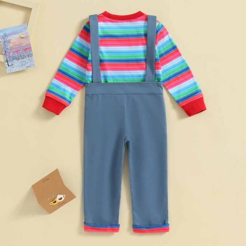 Toddler Kids Baby Boy Girl Halloween Chucky Doll Costume Long Sleeve Striped Tops Suspender Pants Cosplay Outfit Set - Image 3