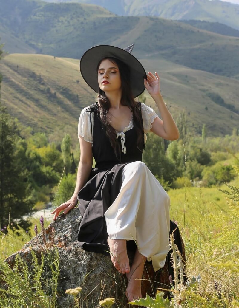 Scarlet Darkness Halloween Renaissance Costume Women Peasant Medieval Dress Short Sleeve Maxi Dresses with Pockets - Image 4
