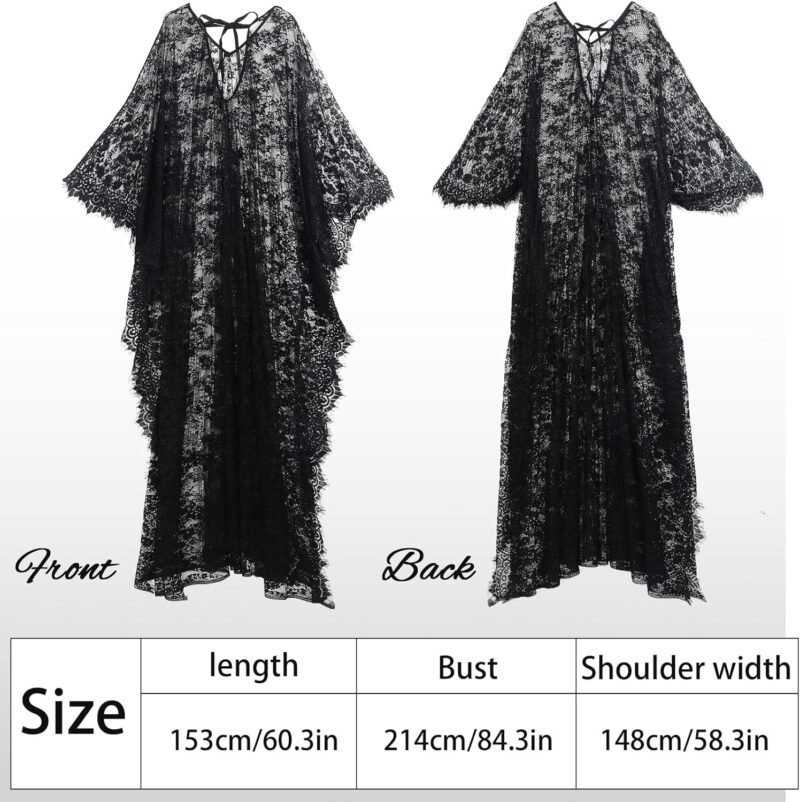 Mepase Boho Witch Lace Kimono Kaftan Dress Robe Bikini Swimsuit Beach Cover up for Women Maternity Halloween Vampire Costume - Image 2