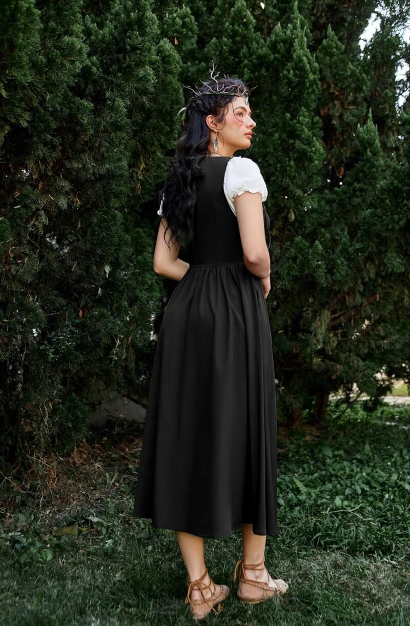 Scarlet Darkness Halloween Renaissance Costume Women Peasant Medieval Dress Short Sleeve Maxi Dresses with Pockets - Image 7