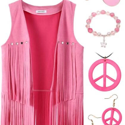 70s Outfits for Women, Disco Hippie Costume Clothes Woman Cowgirl 70s Costume Fringe Hippie Vest