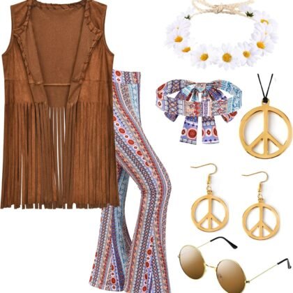 ZeroShop Women's 60s 70s Decades Hippie Clothes Outfits Accessories Costume for Halloween