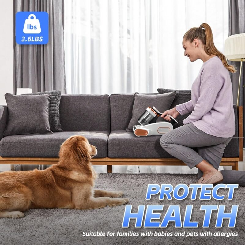 Bed Vacuum Cleaner Mattress VacuumCleaner, 8.5Kpa Powerful Handheld Vacuums with UV-C Light, 400W Powerful Mattress Vacuum with Heating and Ultrasonic Technology, for Dust & Pet Hair Removal - Corded - Image 7