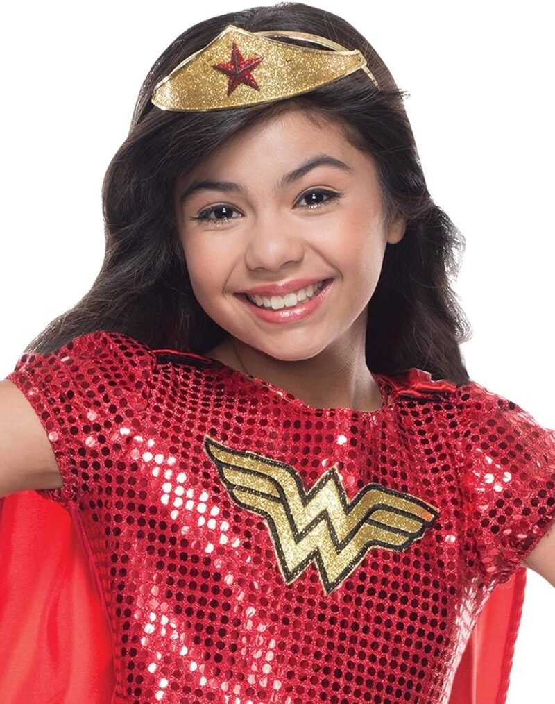 Rubies Girl's DC Superheroes Wonder Woman Sequin Costume Dress with Cape and Tiara, Medium - Image 2