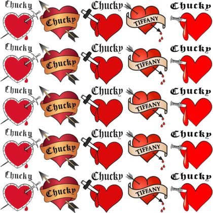 25 PCS Bride Of Chucky Tattoo Heart, Tiffany Costume Bride Of Chucky Temporary Tattoos For Women Girls, Fake Chucky Heart Tattoo Stickers, Halloween Accessory Zombie Chucky Makeup Kit