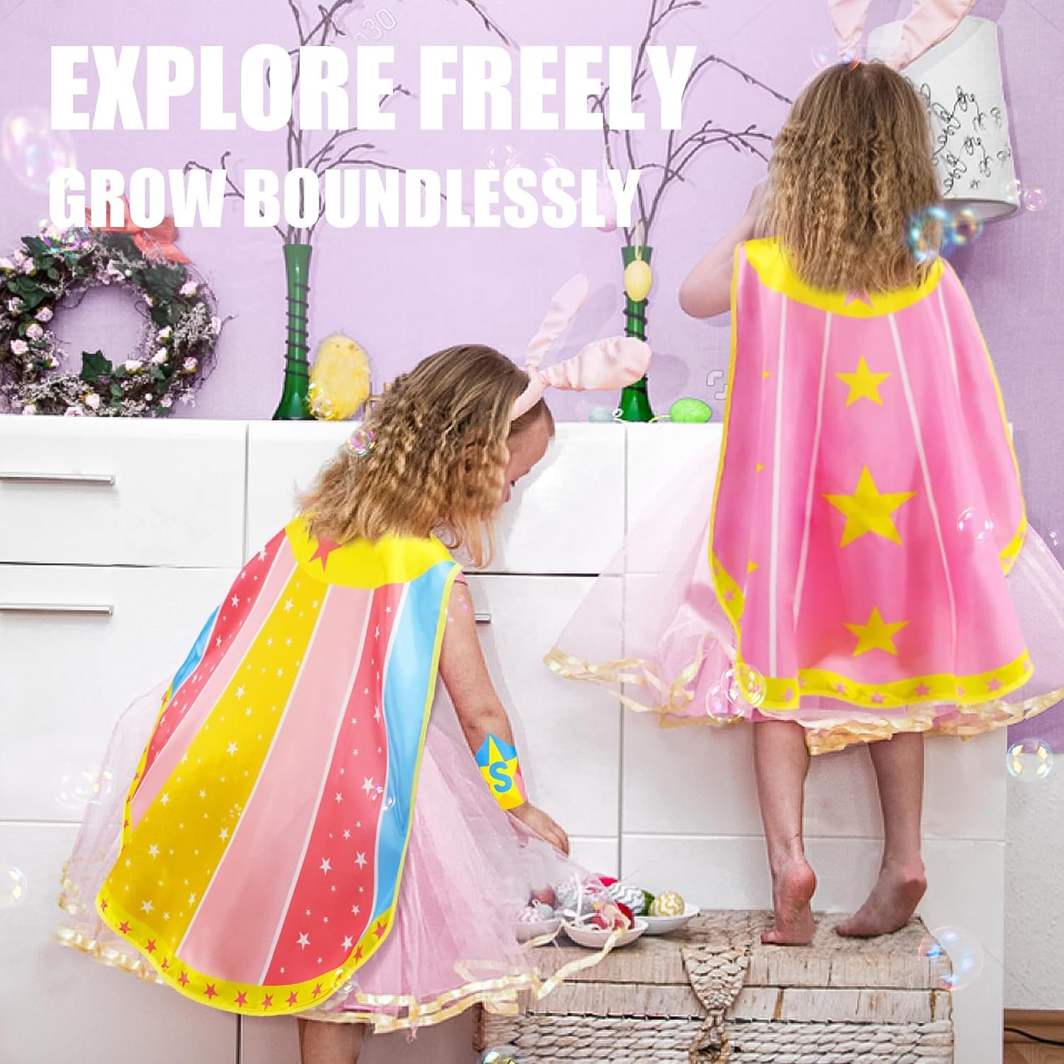 iROLEWIN Superhero-Capes for Kids Super Hero Costumes Girls-Boys Toddler Dress Up Clothes as Party-Toys Gifts Mask Bracelet - Image 3