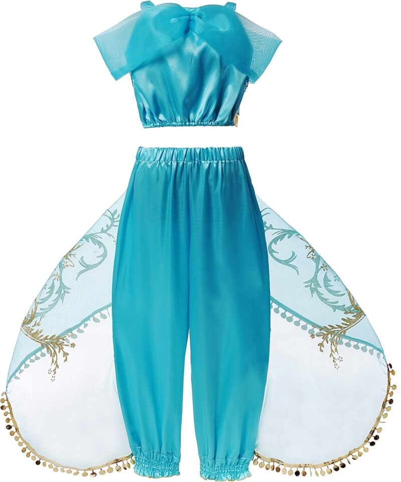 Jasmine Costume for Girls Blue Princess Costume for Kids Dress Up Outfit Birthday Cosplay Party Supplies - Image 3