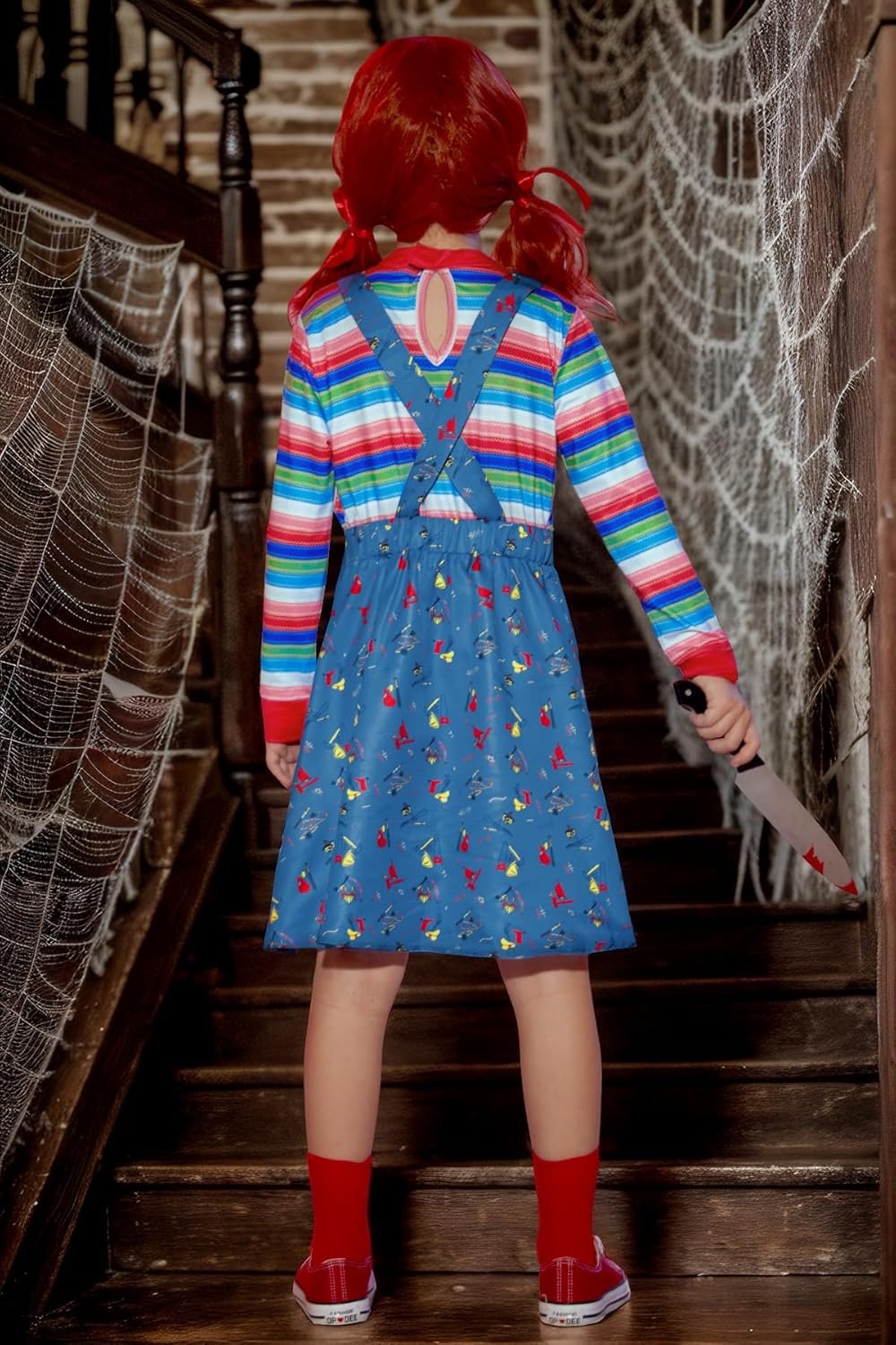 BesserBay Girl's 4PCS Halloween Costume Set Horror Killer Dress Up Mock Two-Piece 2-12 Years - Image 6