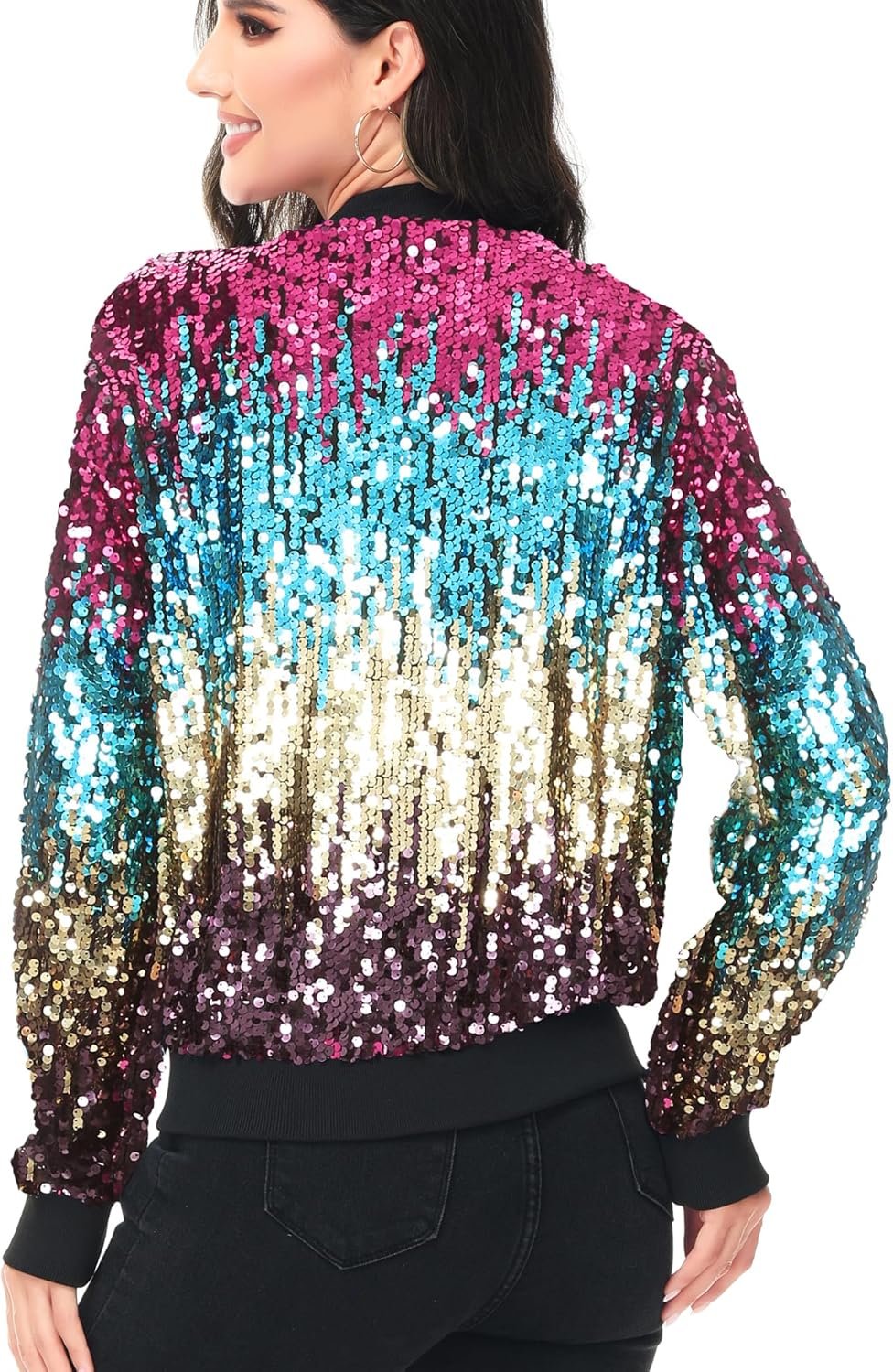 Anna-Kaci Womens Sequin Jacket Bomber Coat 1989 Slitter Outfit For Concert Party - Image 3