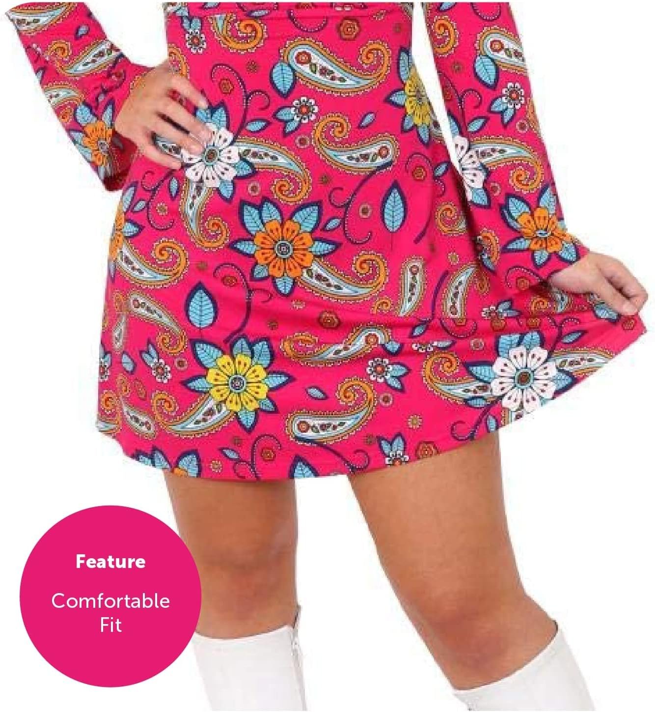 Ladies Hippy Costume 60s/70s Pink Dress + Headband - Image 6