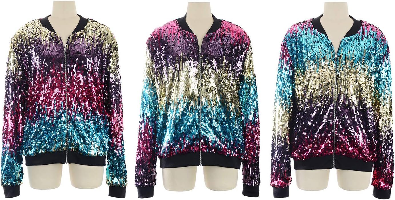 Anna-Kaci Womens Sequin Jacket Bomber Coat 1989 Slitter Outfit For Concert Party - Image 5