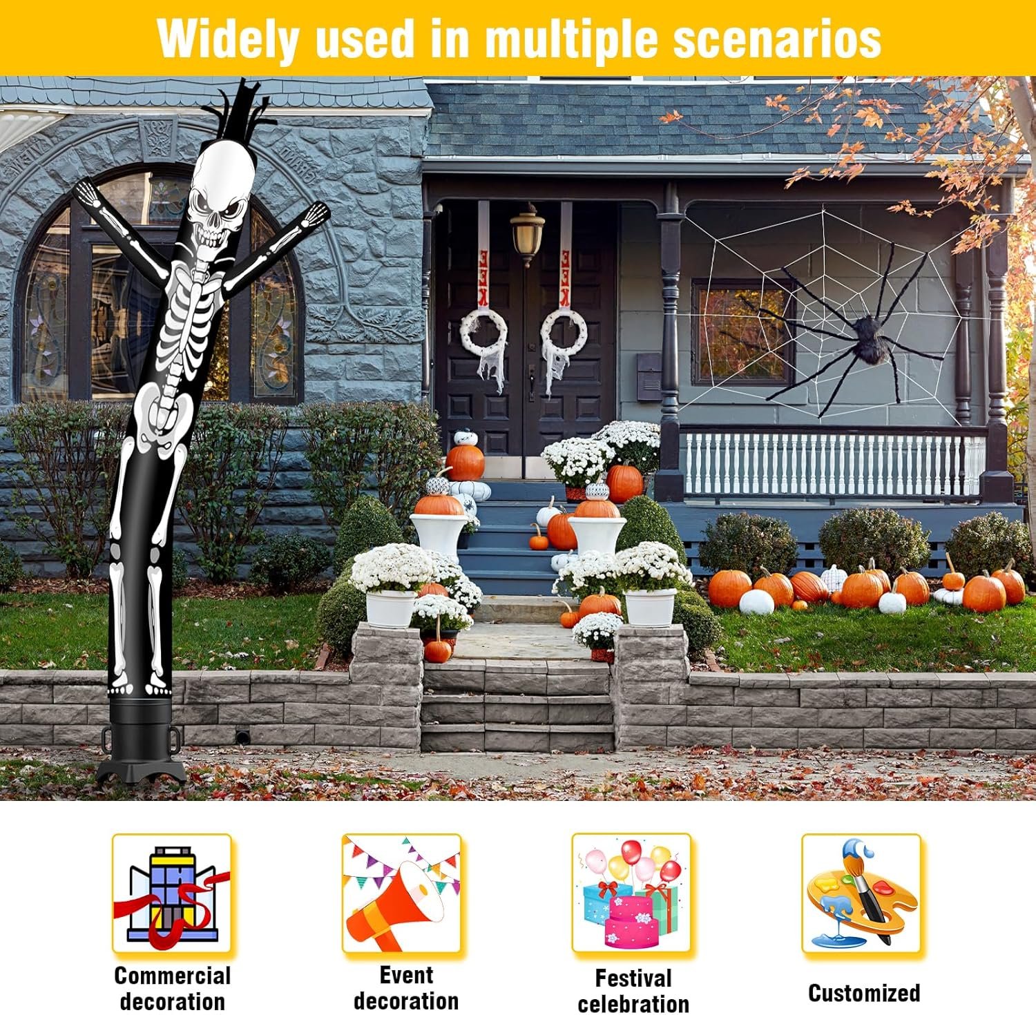 20FT Tall Halloween Skeleton Inflatable Tube Man (18''Diameter) Wacky Wavy Dancing Guy for Outdoor Decoration Advertising Business Promotion (Blower Not Included) - Image 6