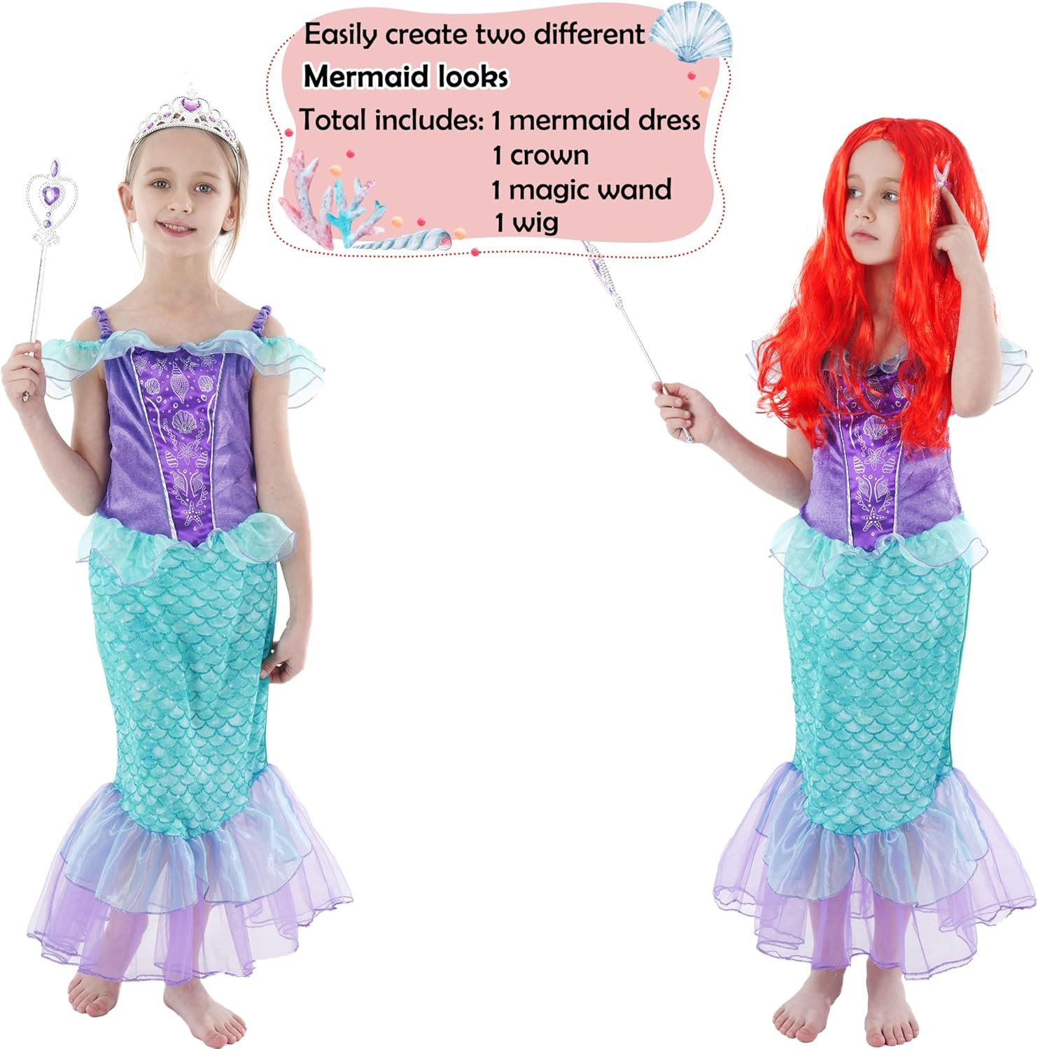 Webeasy Princess Costumes for Girls, Fancy Princess Costume with Wig Deluxe Girls Fancy Dress for Party Cosplay Halloween - Image 2