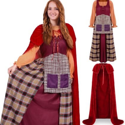 Liitrsh 2 Pcs Halloween Magical Women Costume Renaissance Witch Gothic TV and Movie Costume Medieval Red Velvet Cape