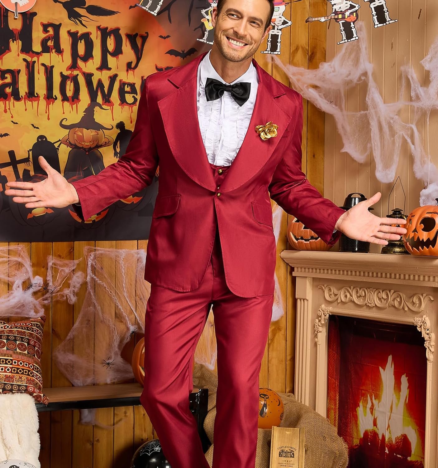 Poboola Betelgeuse Costume Red Suit Mens Wedding Weird Outfit Halloween Couple Costumes Horror Funny Beetle Movie Cosplay - Image 4