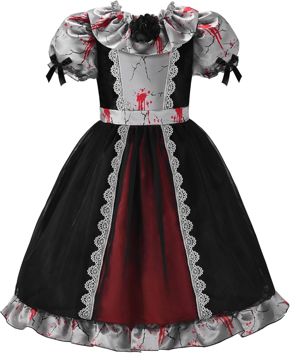 ReliBeauty Kids Broken Creepy Doll Costume for Girls Halloween Costumes,Black & Grey