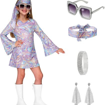 Spooktacular Creations Halloween Costume for Girls, Kids Disco Costume, Girls 70s Outfit, Kids Hippie Dress for Parties
