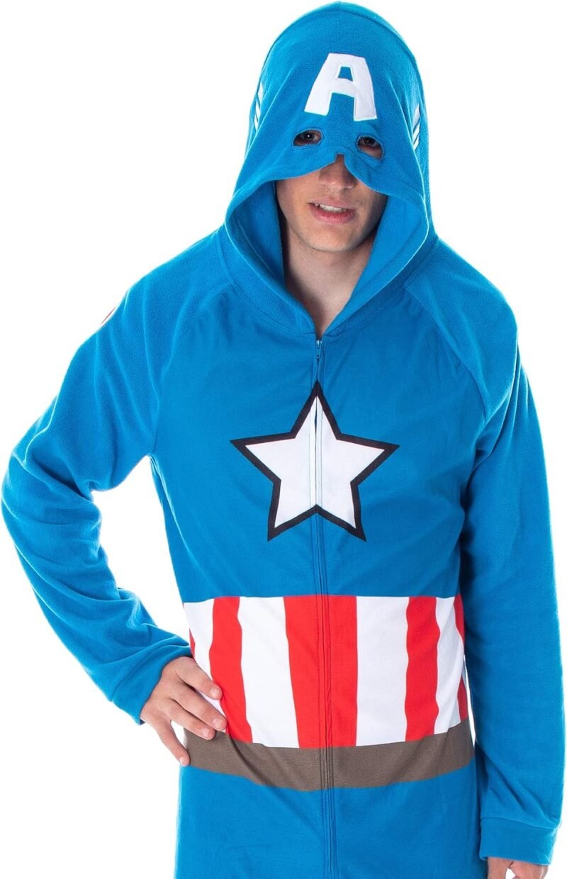 Marvel Comics Men's Captain America Classic Cap Costume Outfit One-Piece Pajama Union Suit - Image 2
