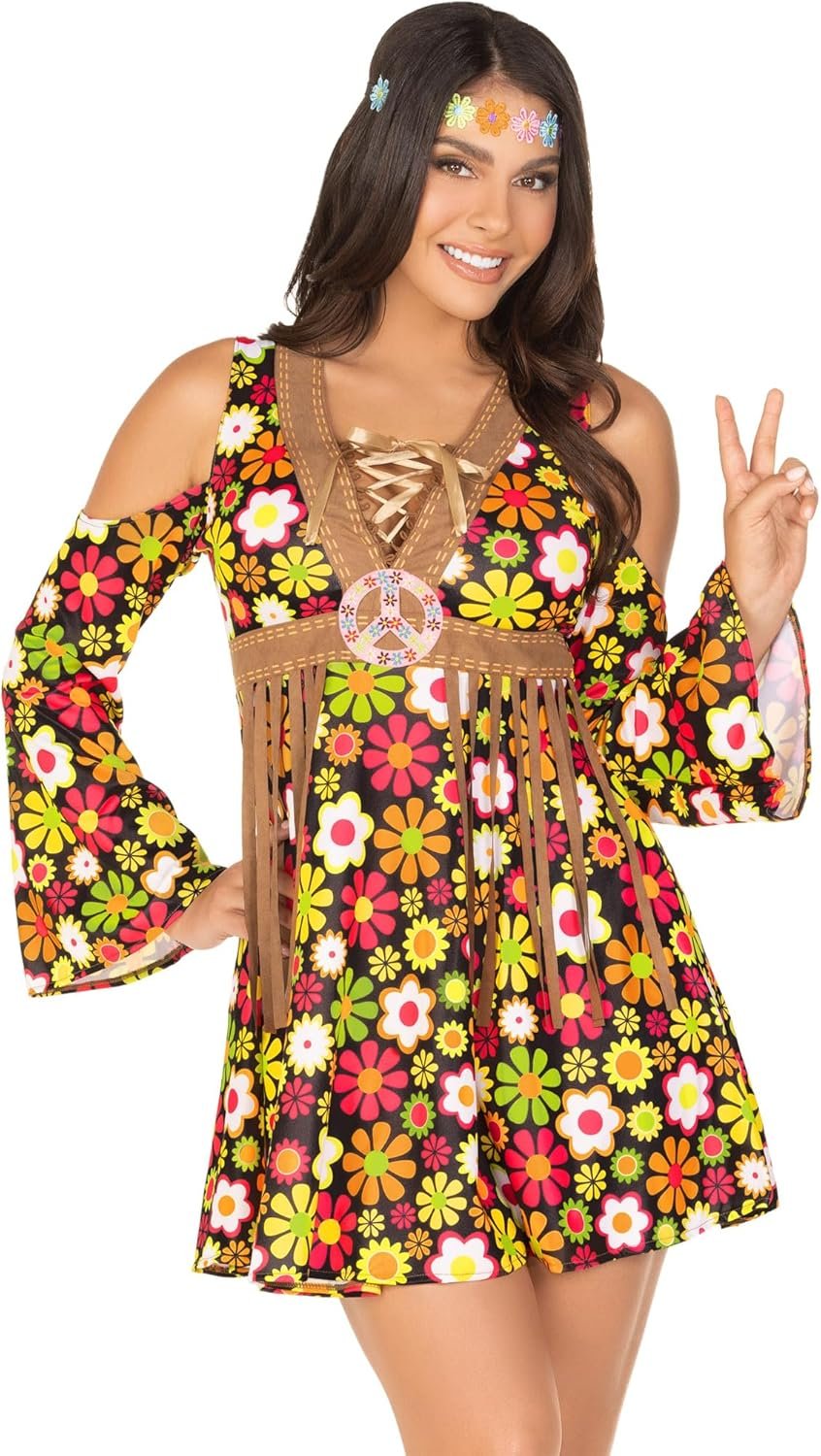 Leg Avenue Women's 2 Pc Starflower Hippie Costume with Dress, Headband