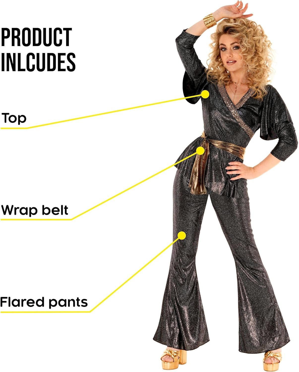 Morph Women's Disco Jumpsuit, 70s Disco Outfit for Women's Party Costume, Halloween Costumes For Women Adult - Image 2
