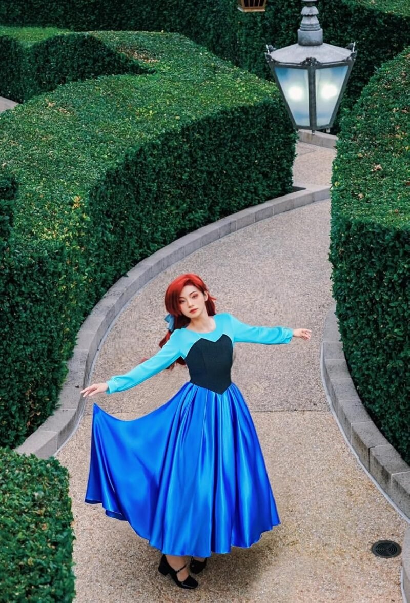Poboola Ariel Costume Women Mermaid Princess Dress Adult Halloween Party Cosplay Blue Classic Fancy Dress with Headwear - Image 7