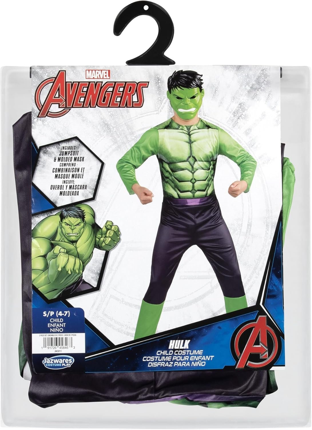 MARVEL Hulk Official Youth Halloween Costume - Premium Quality Fabric Jumpsuit with Printed Design and Plastic Mask - Image 2