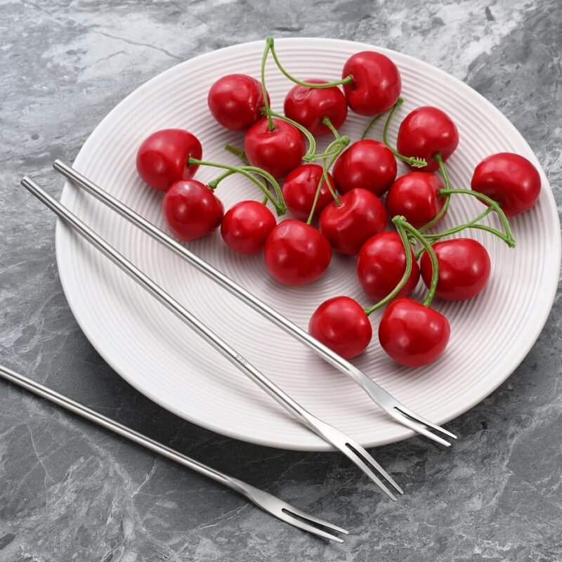 Set of 3 Long Handle Fruit Forks, 8.7 Inch Round Solid Handle Picks Forks for Jar, SUS304 Stainless Steel Olive Forks, 2-Tine Fork for Dessert Appetizer Cocktail Fruit and Vegetables,Silver - Image 5