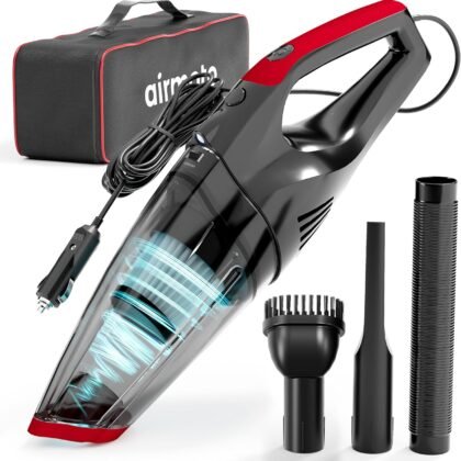 Airmoto Car Vacuum Cleaner High Power with 16 Ft Cord - 12V Portable Handheld Vacuum Cleaner - Dust Buster with Strong Suction - Car Accessories for Women and Men