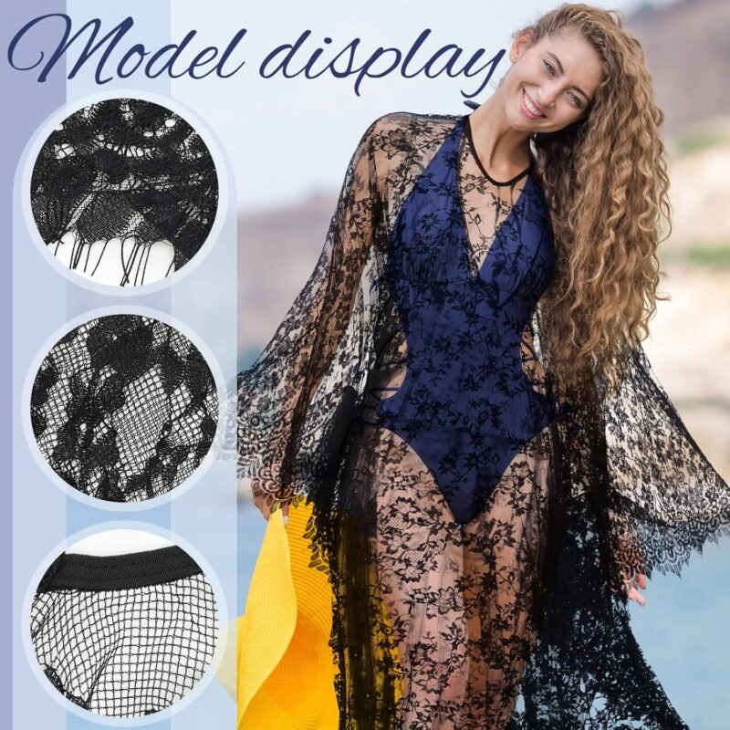 Mepase Boho Witch Lace Kimono Kaftan Dress Robe Bikini Swimsuit Beach Cover up for Women Maternity Halloween Vampire Costume - Image 4