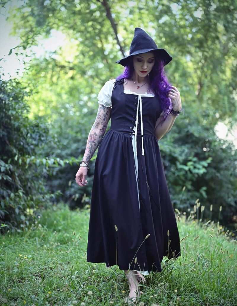 Scarlet Darkness Halloween Renaissance Costume Women Peasant Medieval Dress Short Sleeve Maxi Dresses with Pockets - Image 3