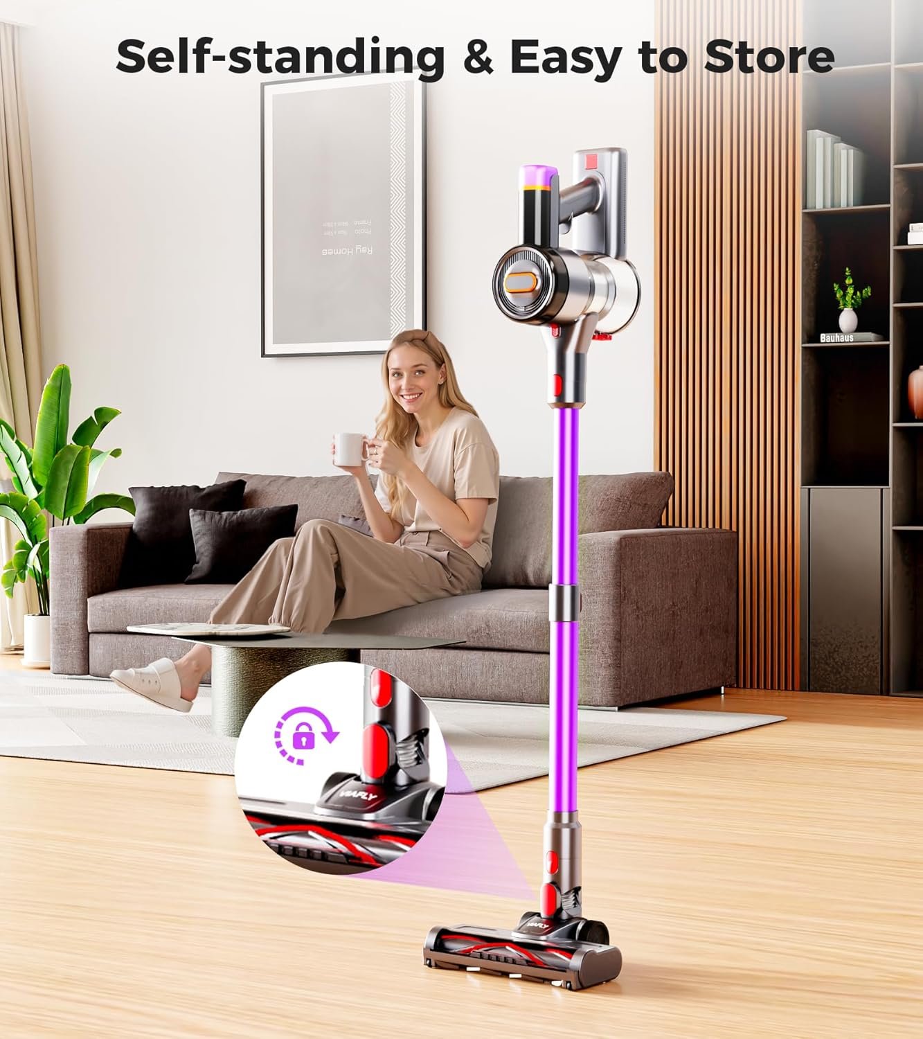 Cordless Vacuum Cleaner, 500W 40Kpa 60Mins Vacuum Cleaners for Home, Anti-tangle Stick Vacuum with Self-Standing, Wall Mount Charging, LED Display, 8-in-1 Wireless Vacuum for Carpet Pet Hair Hardfloor - Image 5