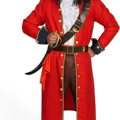 Spooktacular Creations Mens Pirate Captain Costume Set, Red Deluxe Captain Outfit for Adult Halloween Dress Up Party Cosplay
