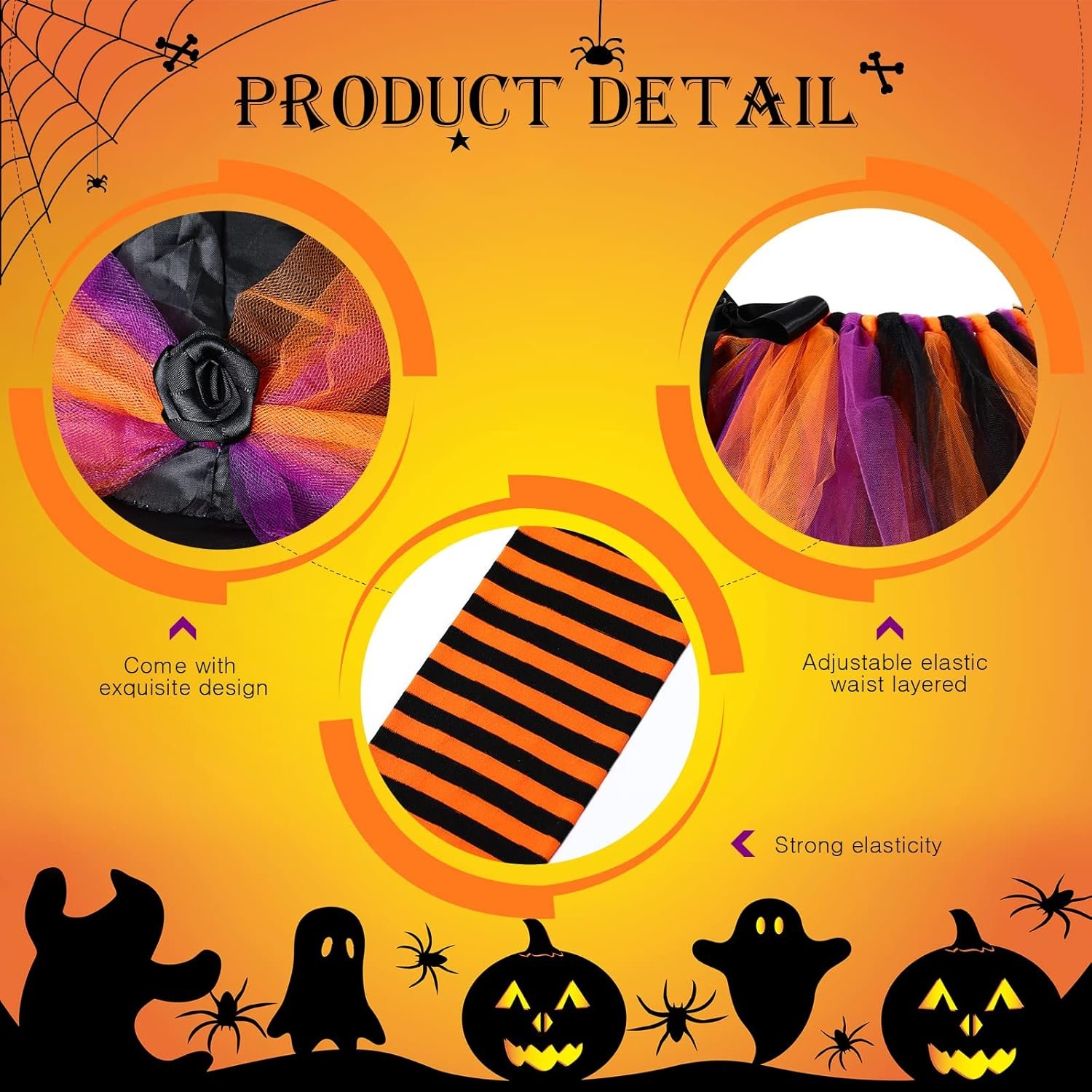 SATINIOR Halloween Witch Costume for Women 2025 Halloween Witch Hat Tutu Skirt and Striped Tights for Cosplay Party(Orange Black) - Image 5