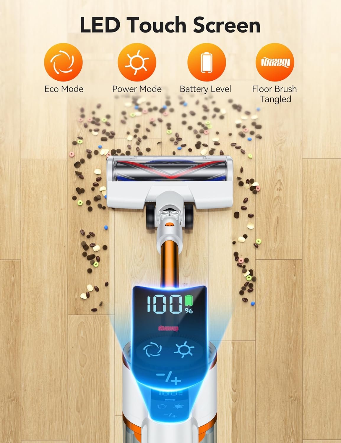 Cordless Vacuum Cleaner, 23Kpa Vacuum Cleaner with Rechargeable Battery, Household Vacuum with 40 mins Runtime and 2 Speeds for Pet Hair and Hardwood Floor Orange - Image 7