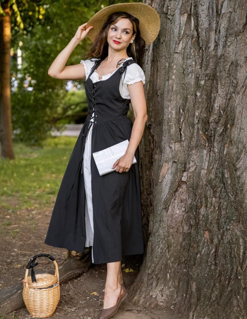 Scarlet Darkness Halloween Renaissance Costume Women Peasant Medieval Dress Short Sleeve Maxi Dresses with Pockets - Image 5