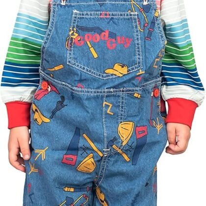 Chuckie Good Guy Doll Kids Costume Set Long Sleeve Shirt and Overalls Childrens Halloween Cosplay