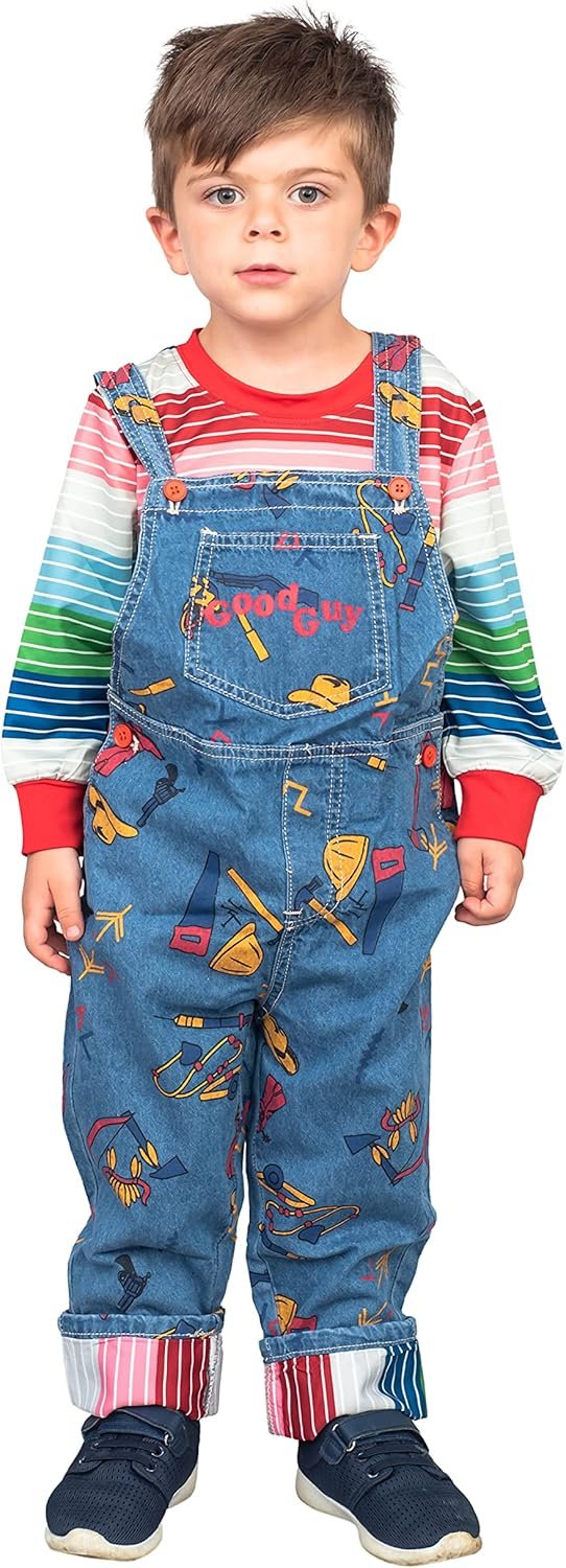 Chuckie Good Guy Doll Kids Costume Set Long Sleeve Shirt and Overalls Childrens Halloween Cosplay