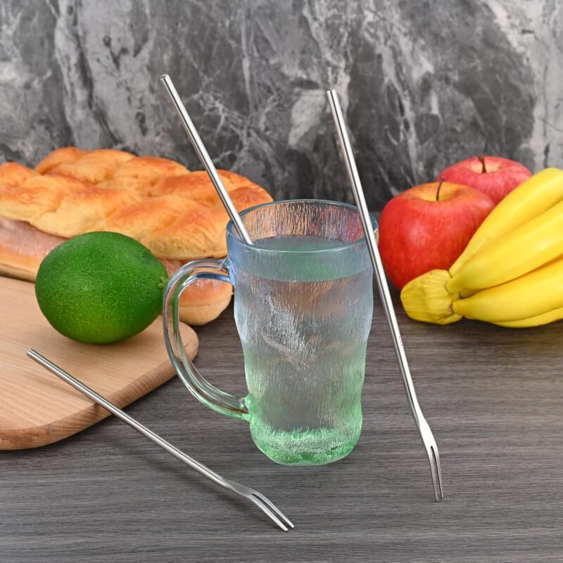Set of 3 Long Handle Fruit Forks, 8.7 Inch Round Solid Handle Picks Forks for Jar, SUS304 Stainless Steel Olive Forks, 2-Tine Fork for Dessert Appetizer Cocktail Fruit and Vegetables,Silver - Image 6