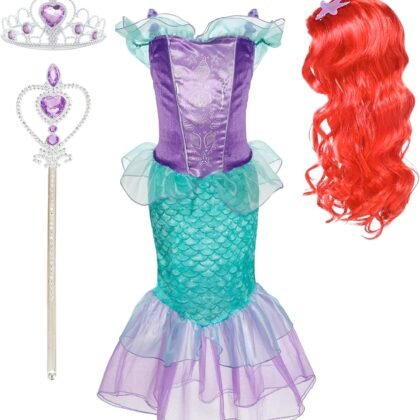 Webeasy Princess Costumes for Girls, Fancy Princess Costume with Wig Deluxe Girls Fancy Dress for Party Cosplay Halloween