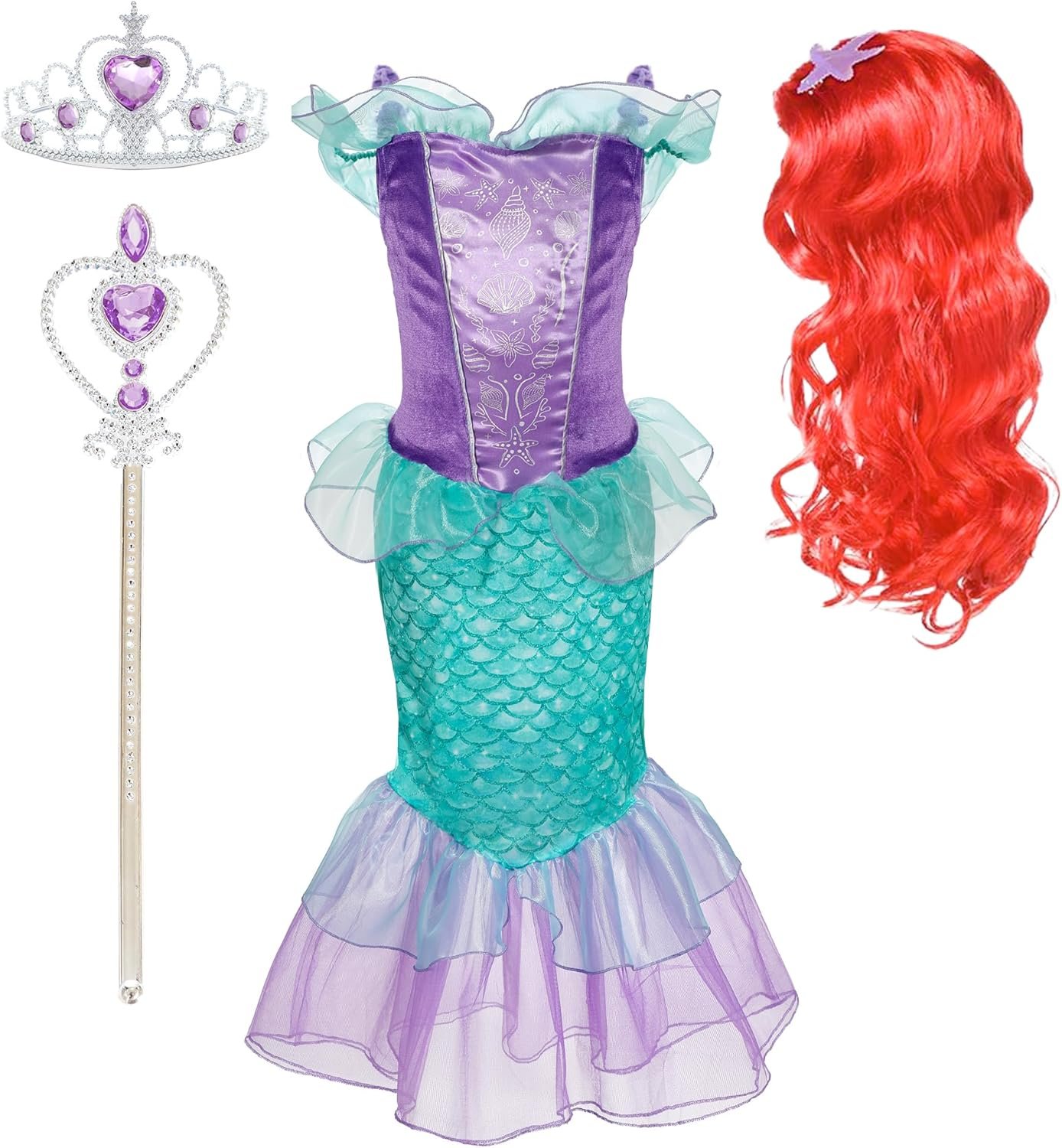 Webeasy Princess Costumes for Girls, Fancy Princess Costume with Wig Deluxe Girls Fancy Dress for Party Cosplay Halloween