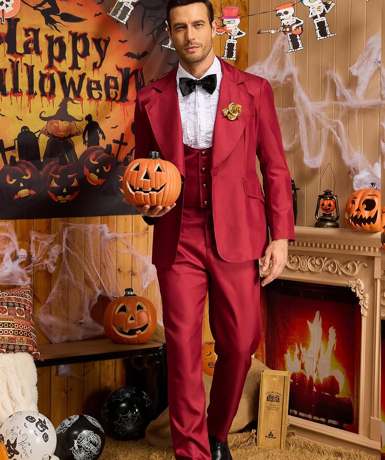 Poboola Betelgeuse Costume Red Suit Mens Wedding Weird Outfit Halloween Couple Costumes Horror Funny Beetle Movie Cosplay - Image 5