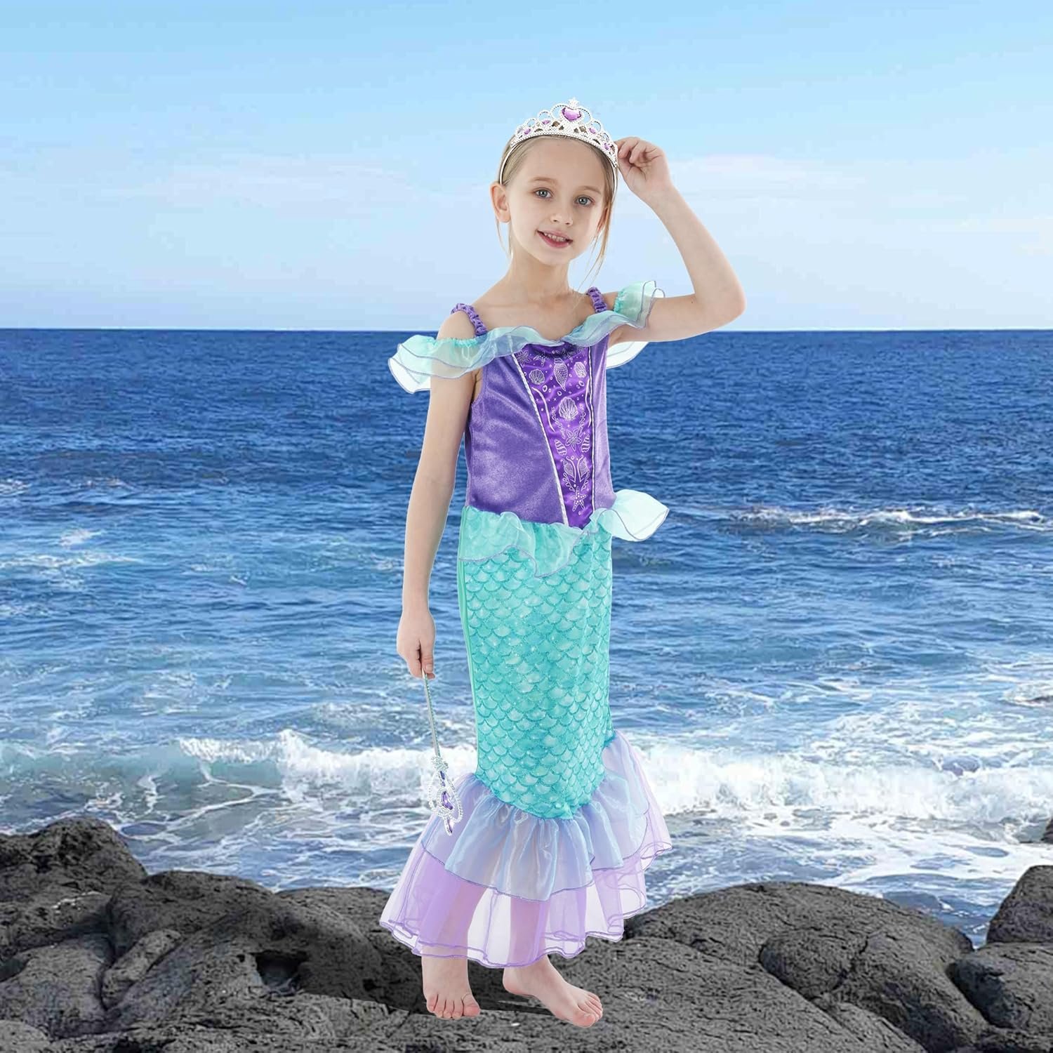 Webeasy Princess Costumes for Girls, Fancy Princess Costume with Wig Deluxe Girls Fancy Dress for Party Cosplay Halloween - Image 5