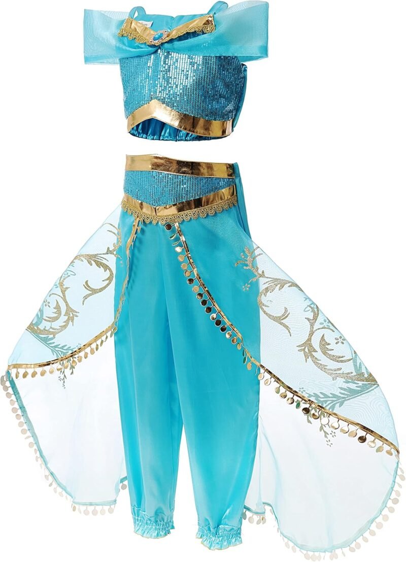 Jasmine Costume for Girls Blue Princess Costume for Kids Dress Up Outfit Birthday Cosplay Party Supplies - Image 2