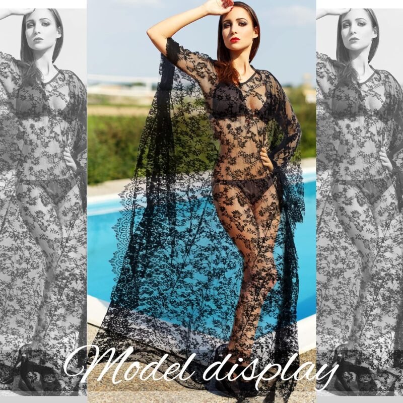 Mepase Boho Witch Lace Kimono Kaftan Dress Robe Bikini Swimsuit Beach Cover up for Women Maternity Halloween Vampire Costume - Image 7